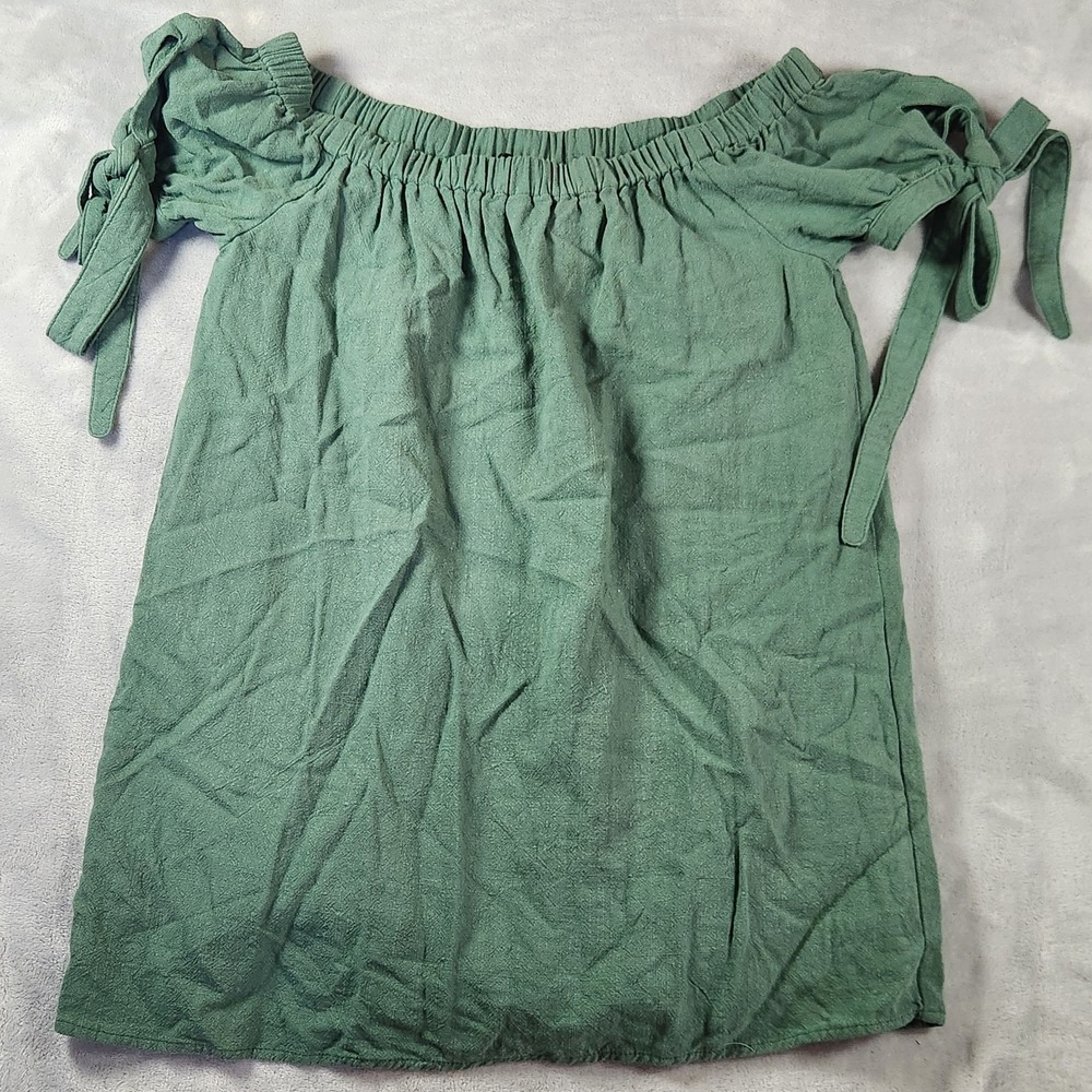 Lulus Off The Shoulder Peasant Top Small Green Short Sleeve Boho Cottagecore